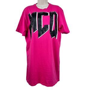 McQ Alexander McQueen Graphic Logo T-Shirt Dress Short Sleeve Cotton Pink Medium